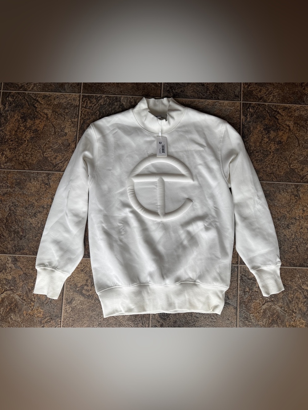 NEW!!! Telfar Telly Embossed Mock Neck Pullover Sweatshirt- White, Medium